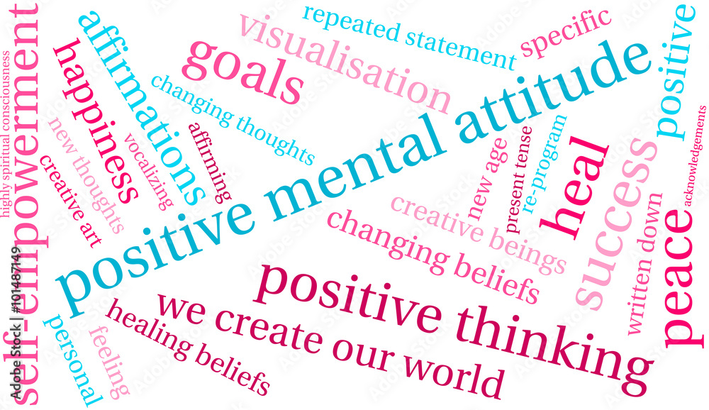 Positive Mental Attitude word cloud on a white background. Positive Mental Attitude word cloud on a white background.