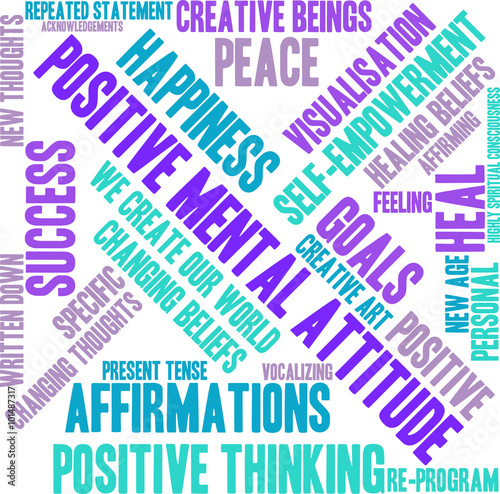 Positive Mental Attitude word cloud on a white background.