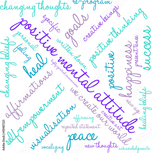 Positive Mental Attitude word cloud on a white background.