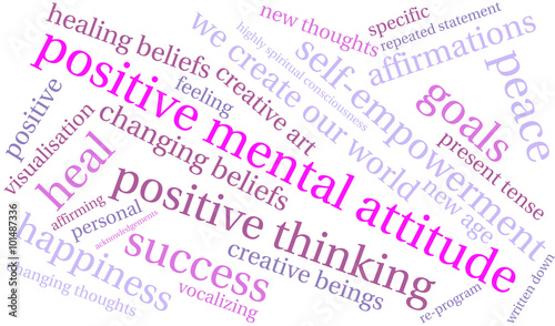 Positive Mental Attitude word cloud on a white background.