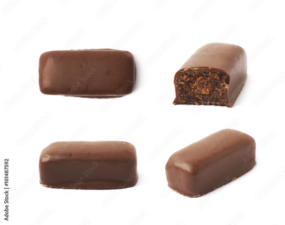 Chocolate coated candy bar isolated Chocolate coated candy bar isolated