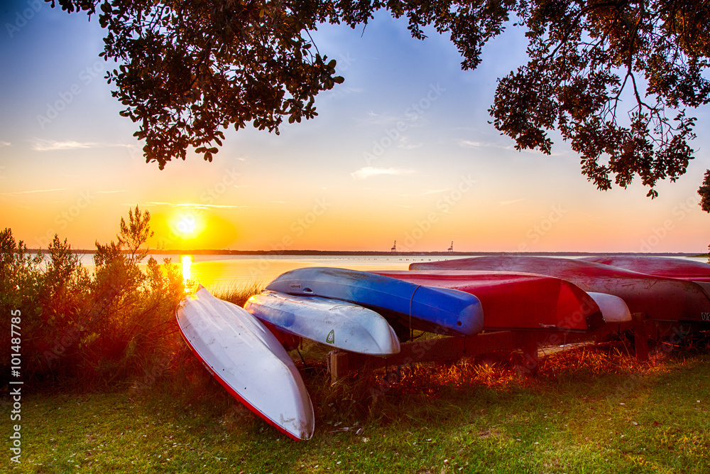 Fotografie Canoes on the Bank