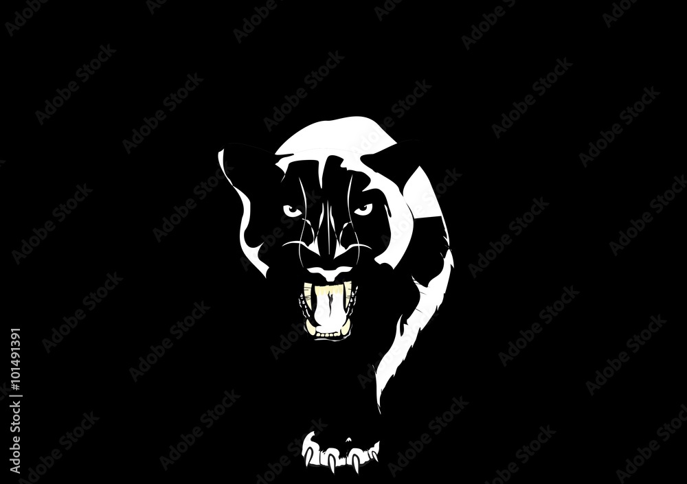 Obraz premium Pantera idąca z ciemności. wektor Projektowanie logo, na czarnym tle