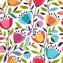 Stickers Bloemenmotief patronen Naadloos bloemenmotief in zachte tinten  © tets