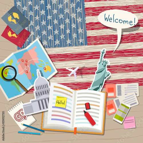 Concept of travel or studying English. 