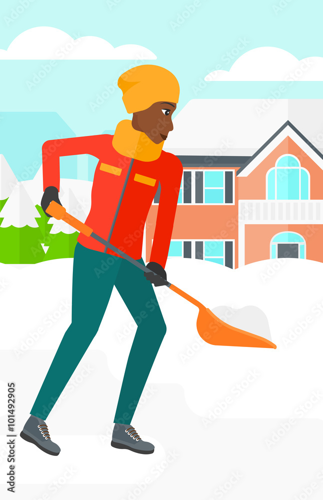 Woman shoveling and removing snow. Woman shoveling and removing snow.