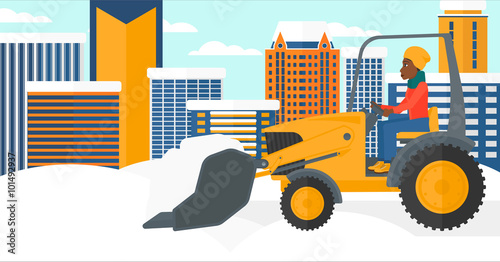 Woman plowing snow.