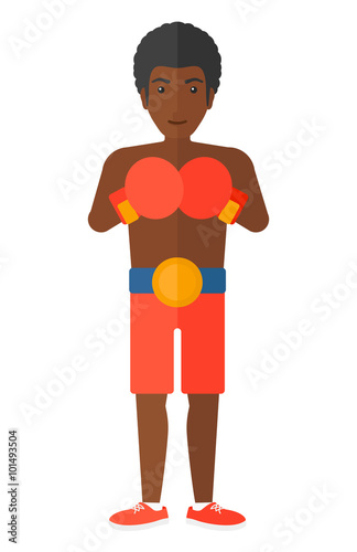 Confident boxer in gloves.