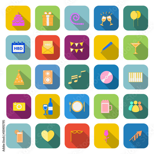 Birthday color icons with long shadow