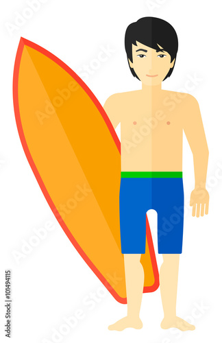 Surfer holding surfboard.