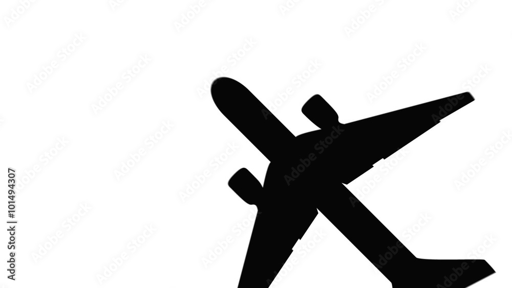 Graphic Airplane Transition w/ Alpha (60fps). Black and white graphic style transition of a silhouetted airplane traveling up and across, wiping the screen. Includes sound, alpha and luma mattes.