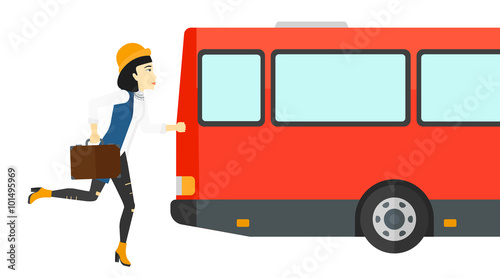Woman missing bus.