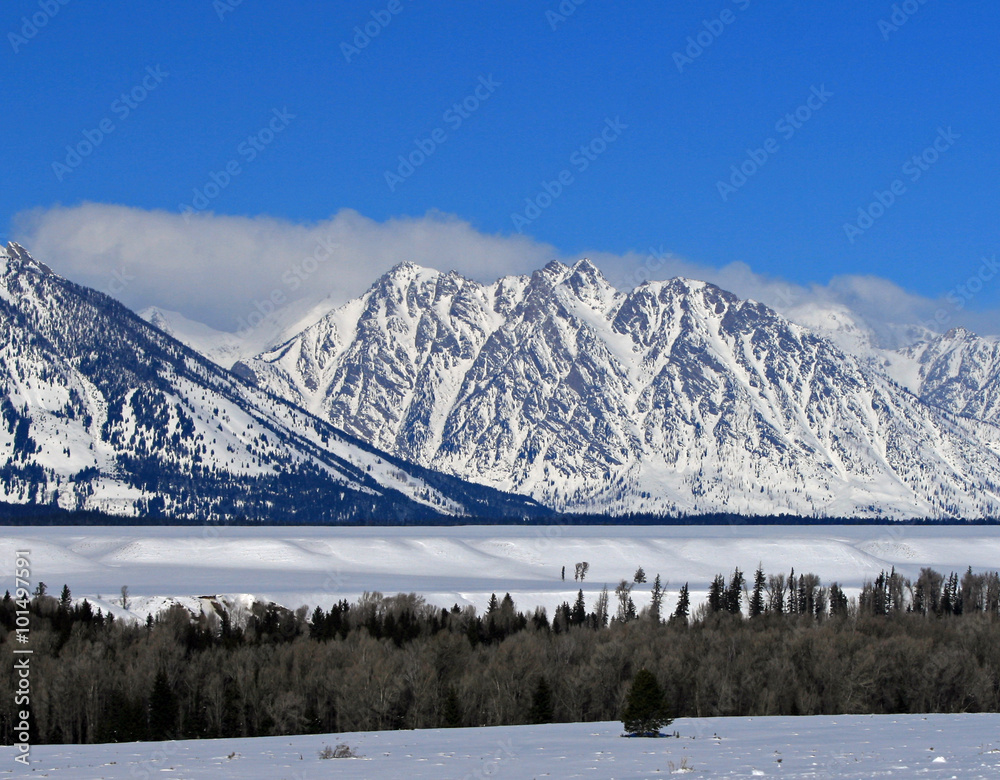 Mount Saint John peak in the Grand Tetons Mountain Range in the Bridger Teton National Forest in Wyoming USA