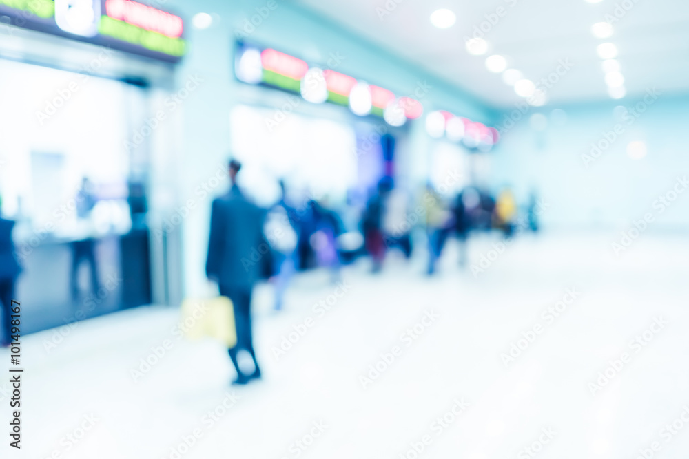 Fototapeta premium Blurred background, passenger at subway train hall