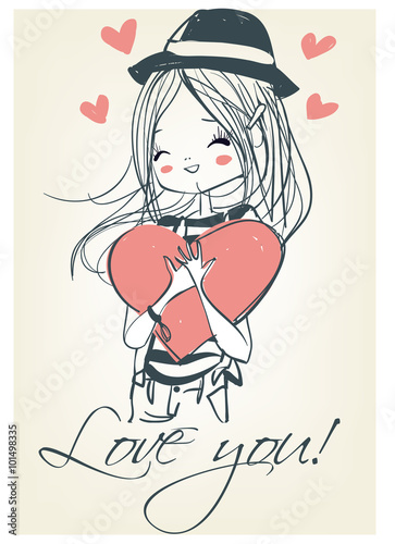 Beautiful cute girl with a heart. 