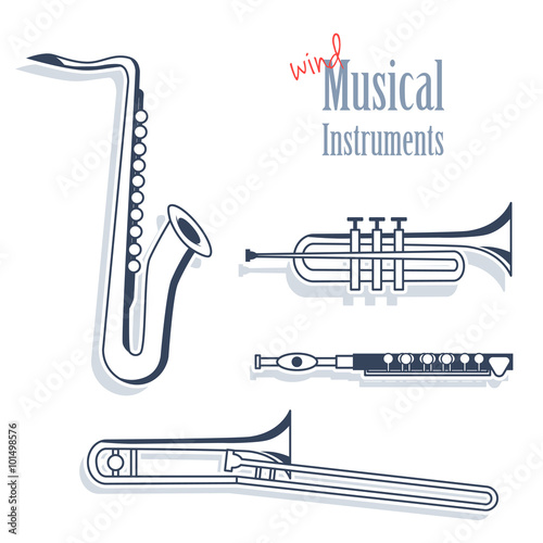 A set of wind instruments.