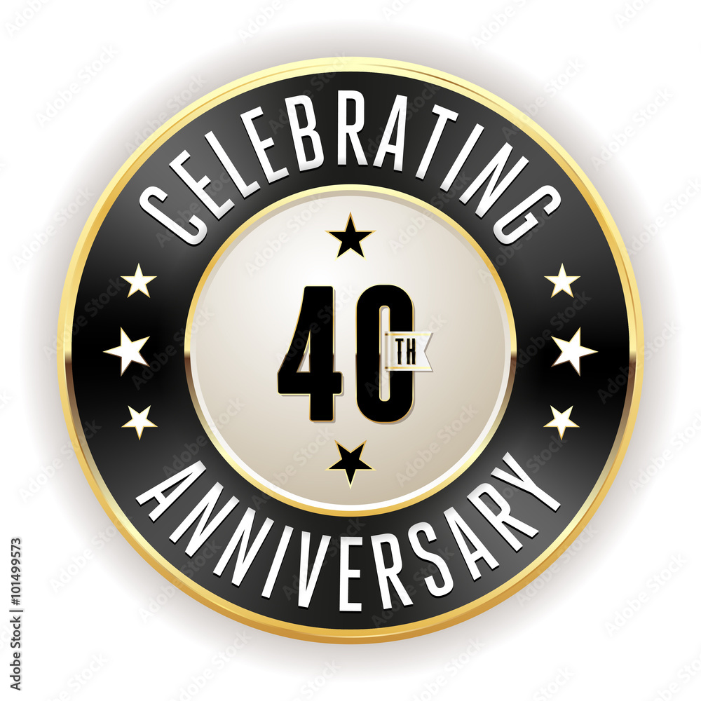 Black 40th anniversary badge with gold border on white background Black 40th anniversary badge with gold border on white background