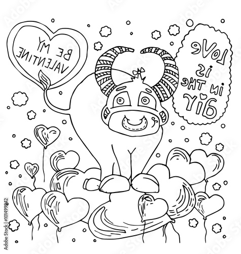 the valentines heart for symbols of chinese  horoscope of the year cartoon hand drawn outline isolated on the white background
