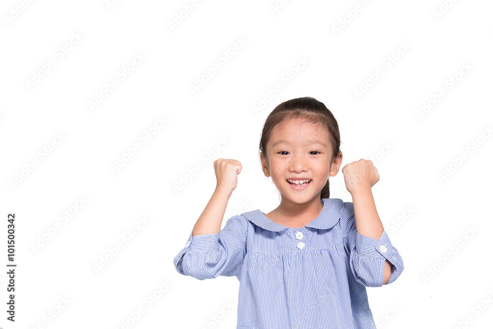 Little asian girl posing encourage with isolate background Little asian girl posing encourage with isolate background