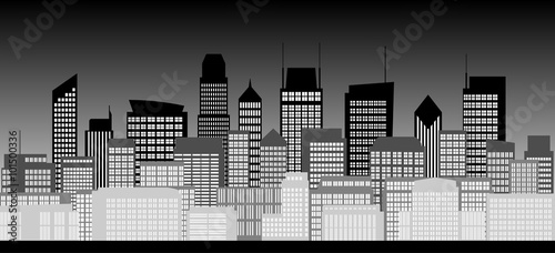 Group of high-rise buildings in the city at night in black and white style
