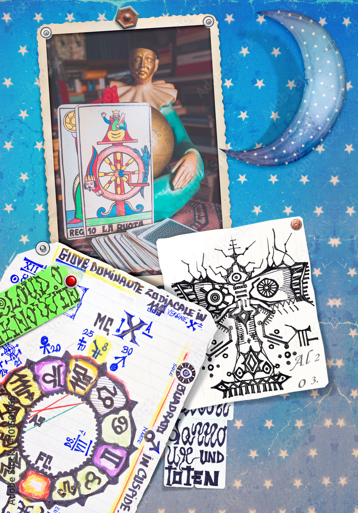 Fotografie Background with collage and esoteric scrapbooks