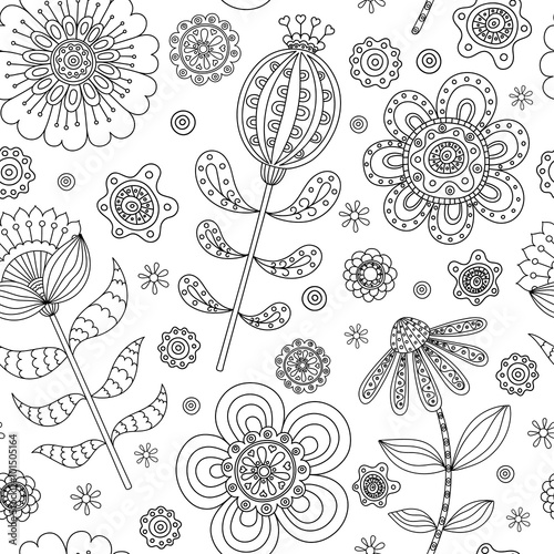 Abstract floral seamless pattern. Hand drawn doodle. Vector illustration