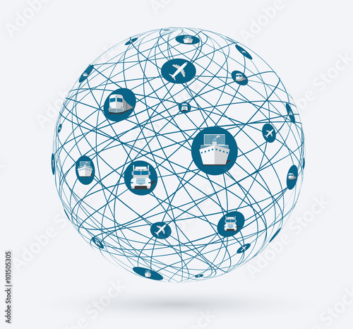 Networks, global connections of services in delivery goods. Worl