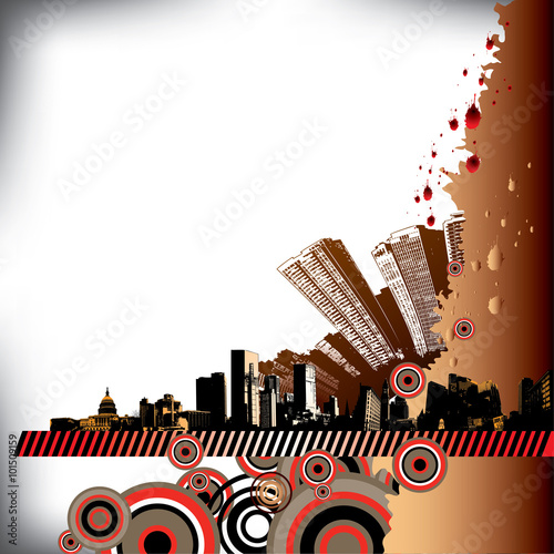 Grunge city background with space for text