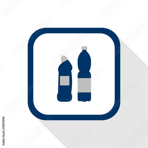 vector square dark blue icon plastic material bottles with long shadow - symbol of packaging goods in flat design