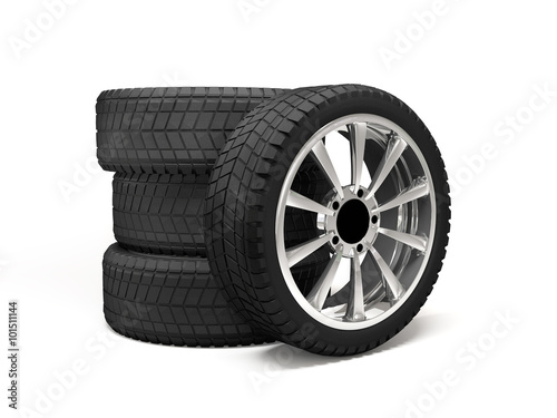Set four tyres. 3d rendering