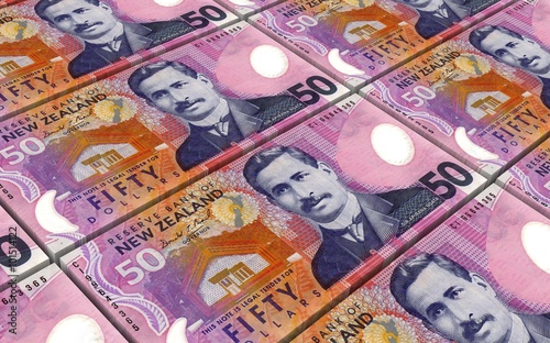 New Zealand dollar bills stacks background. Computer generated 3D photo rendering. photo