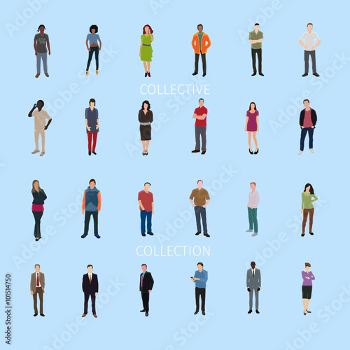 vector set of casual people standing frontal