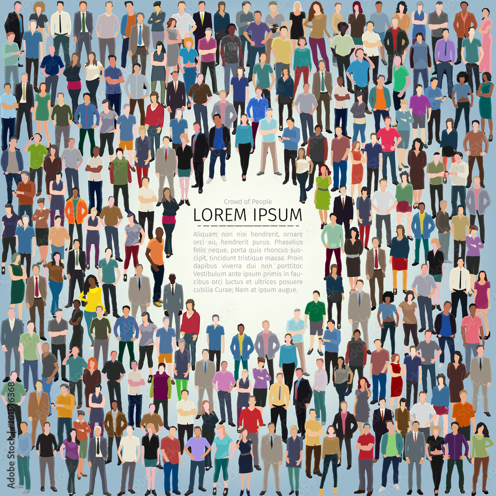 vector illustration with huge crowd of stylized people forming frame