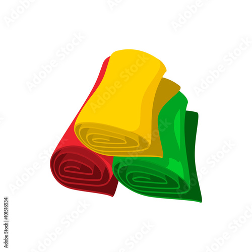 Rolls of colorful fabric cartoon icon 