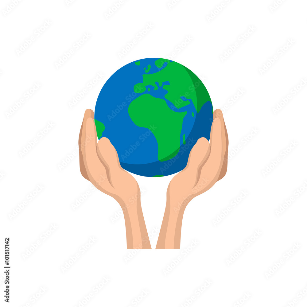 Hands holding globe cartoon icon Hands holding globe cartoon icon