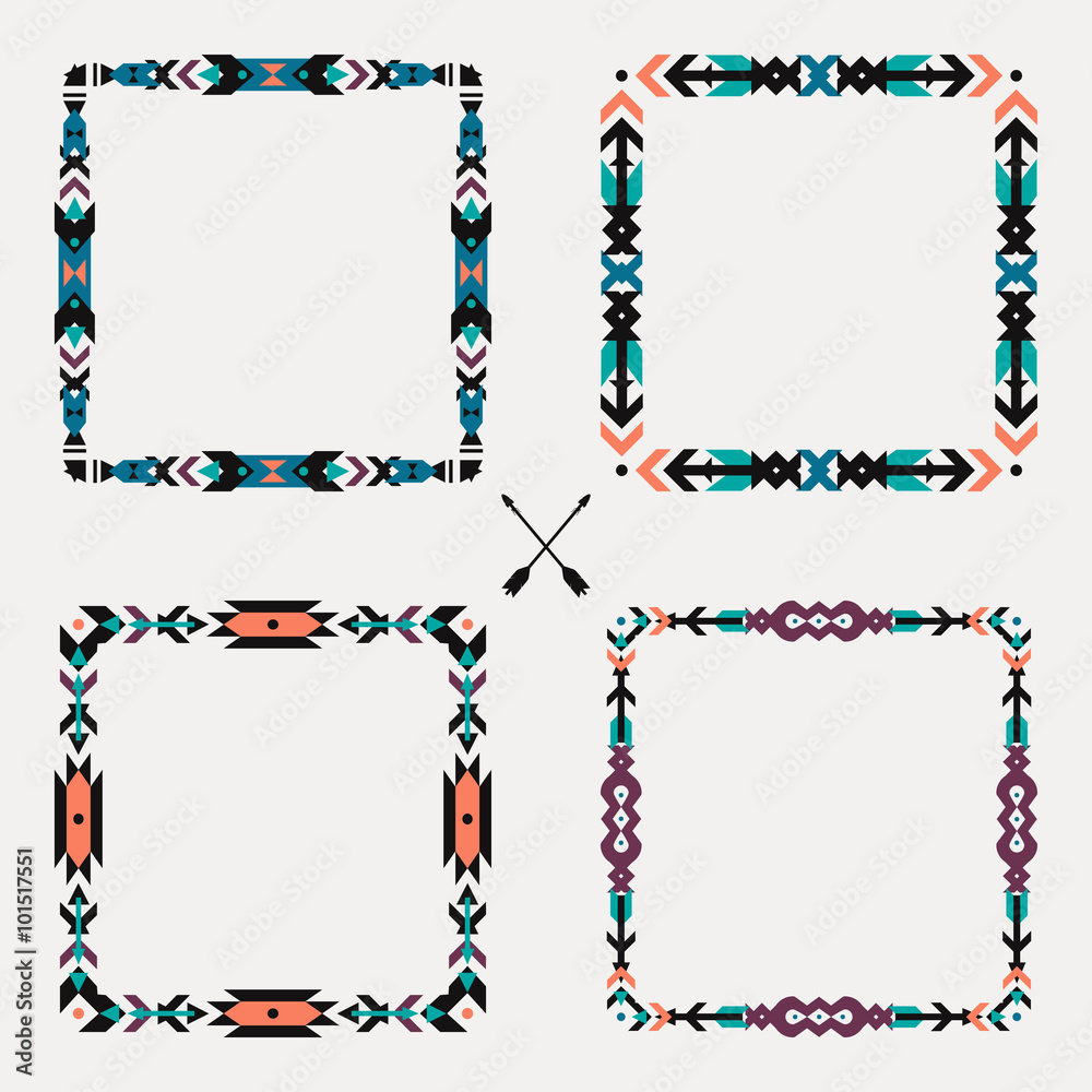 Vector set with abstract geometric ethnic frames. Tribal graphic design ...
