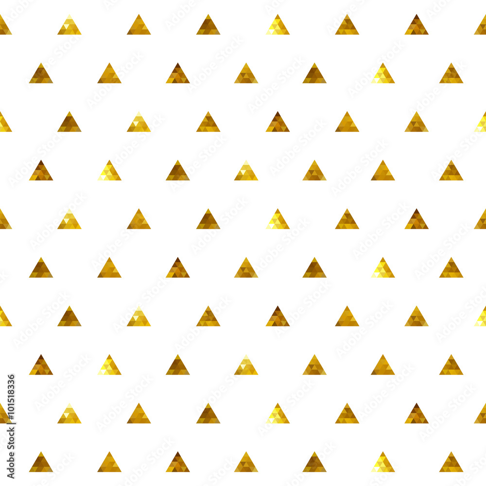 Seamless polka dot triangles golden pattern.