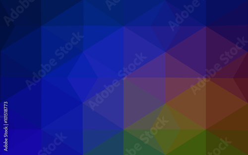 Multicolor dark blue, yellow, orange polygonal design pattern, which consist of triangles and gradient in origami style.