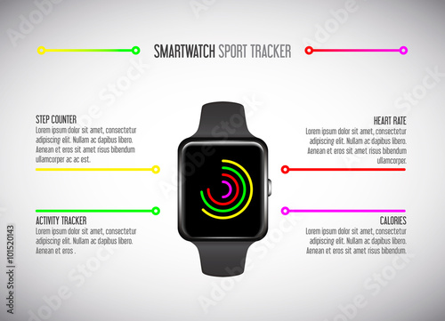 Smartwatch. Fitness tracker. Activity tracker. Vector promotion