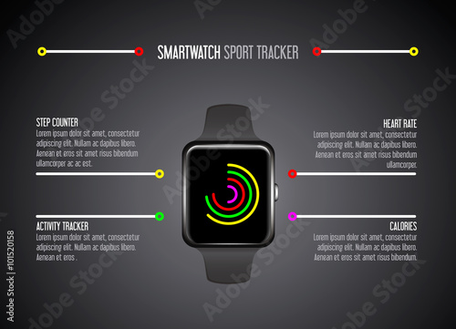 Smartwatch. Fitness tracker. Activity tracker. Vector promotion