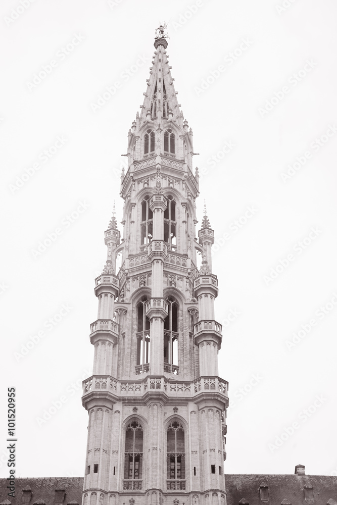 Tower of City Hall, Gran Place - Main Square, Brussels, Belgium