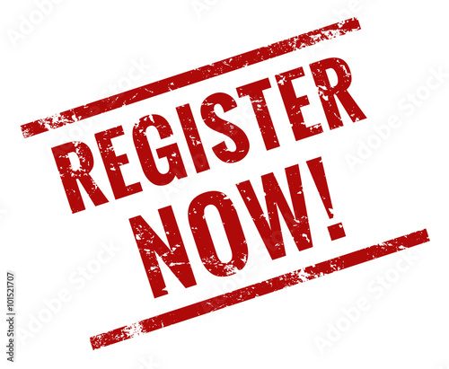 Register now stempel rot