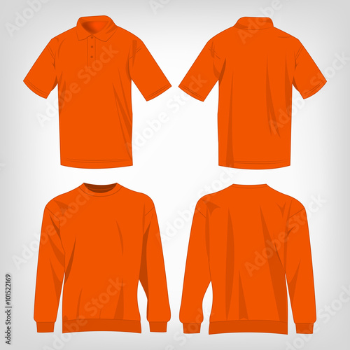 Sport orange sweater and polo shirt isolated set vector