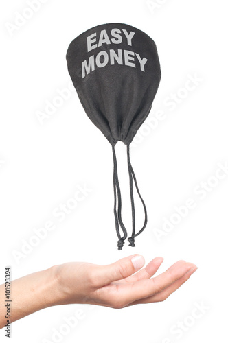 money bag flies with his hands