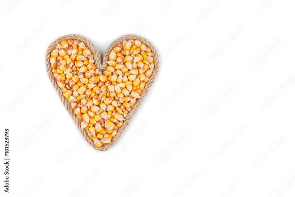 Symbolic heart made from rope with corn grains Symbolic heart made from rope with corn grains