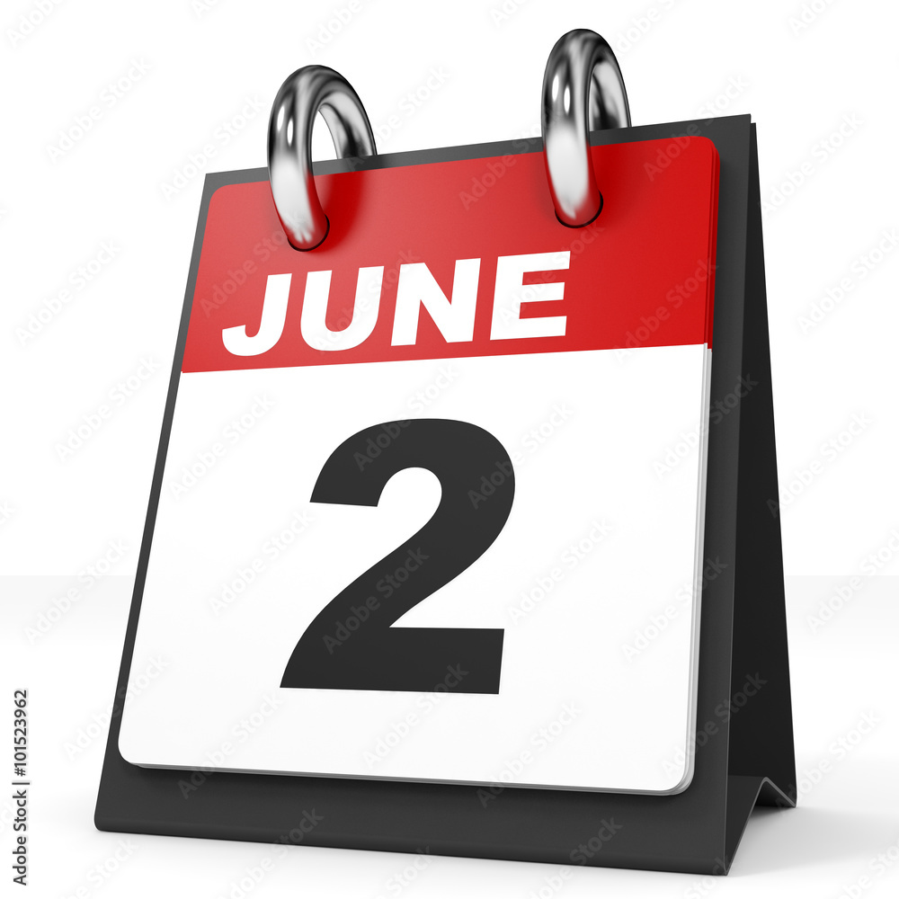 Calendar on white background. 2 June. Calendar on white background. 2 June.