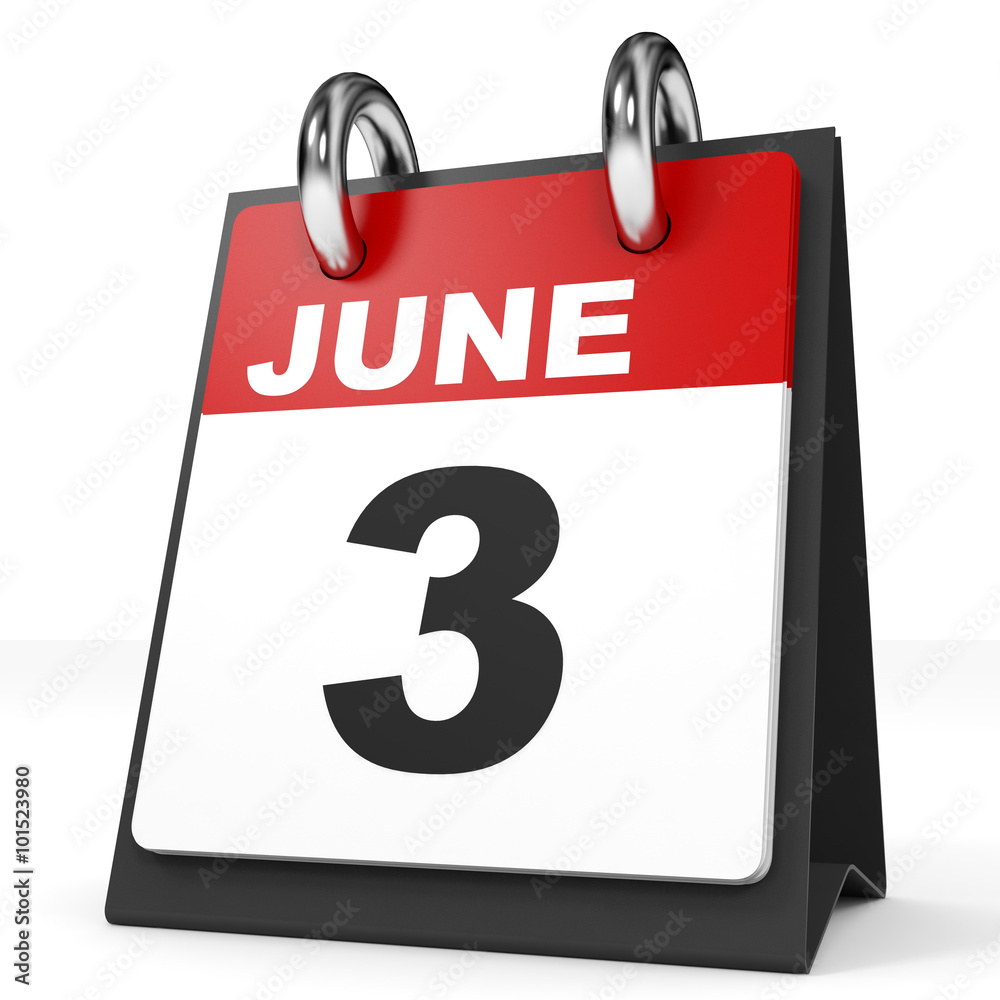 Calendar on white background. 3 June.