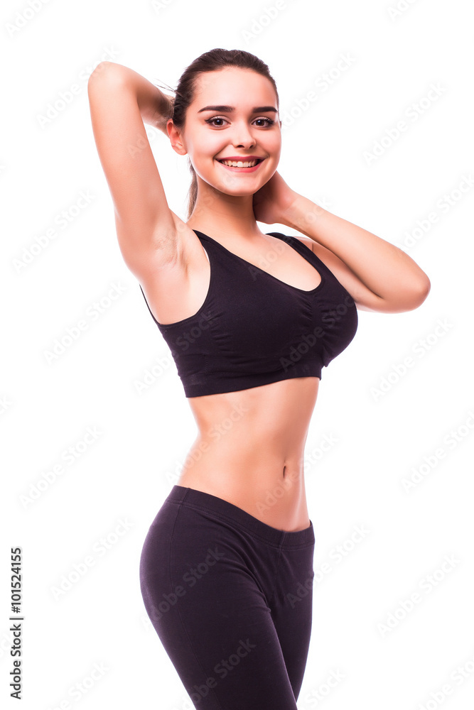 Portrait of beautiful young sporty muscular woman. Isolated over white background Portrait of beautiful young sporty muscular woman. Isolated over white background