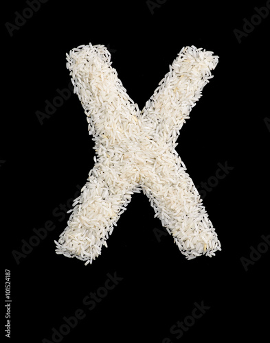 White rice grain alphabet letter x