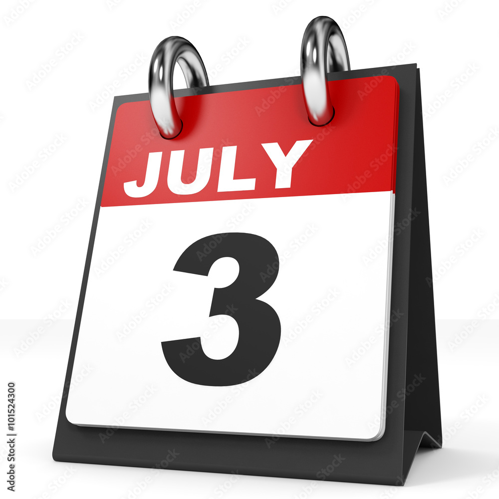 Calendar on white background. 3 July. Calendar on white background. 3 July.